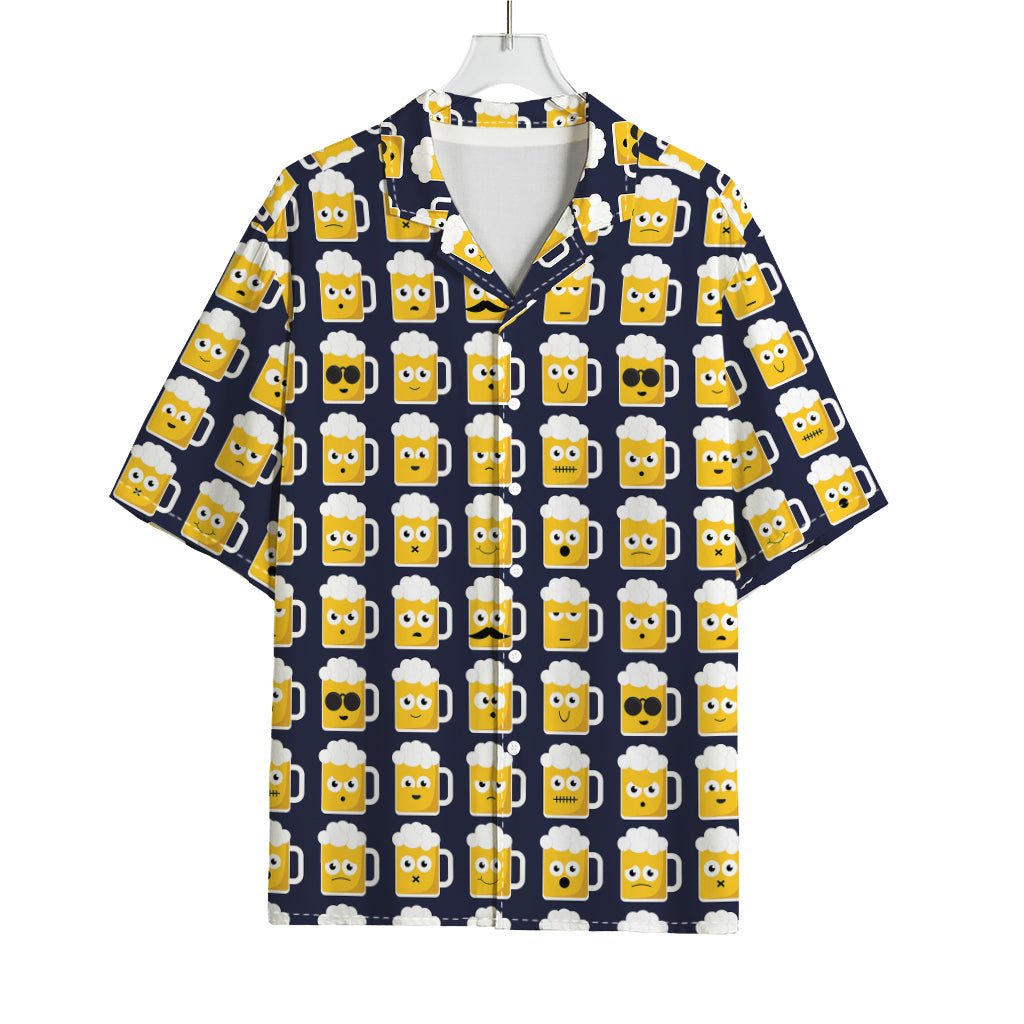 Beer Emoji Pattern Print Rayon Hawaiian Shirt