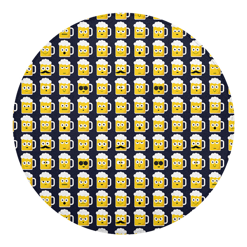 Beer Emoji Pattern Print Round Blanket