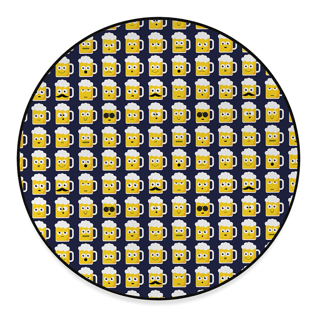 Beer Emoji Pattern Print Round Floor Mat