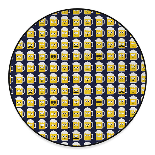 Beer Emoji Pattern Print Round Floor Mat