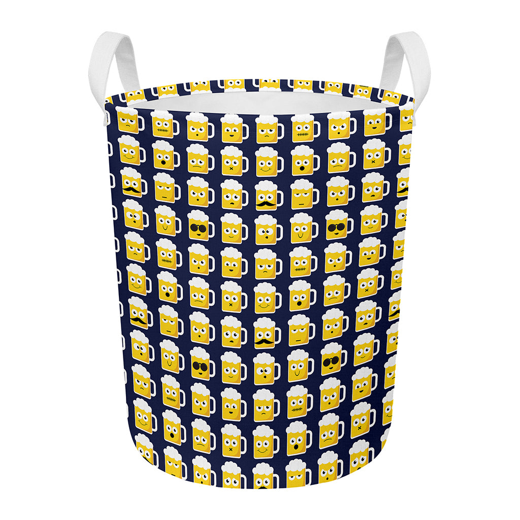 Beer Emoji Pattern Print Round Laundry Basket