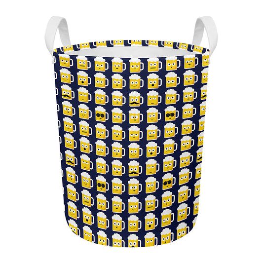 Beer Emoji Pattern Print Round Laundry Basket