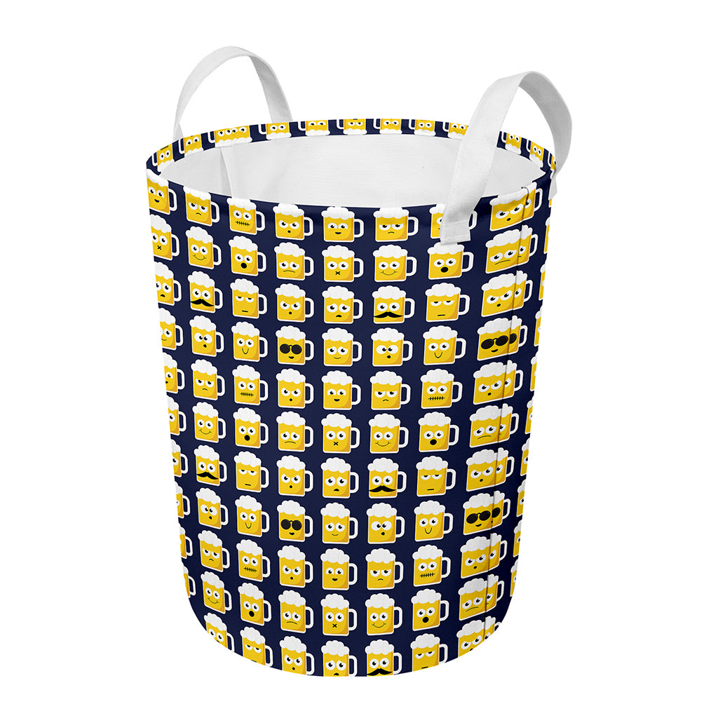 Beer Emoji Pattern Print Round Laundry Basket
