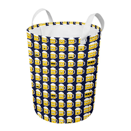 Beer Emoji Pattern Print Round Laundry Basket