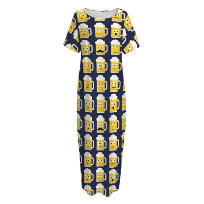 Beer Emoji Pattern Print Short Sleeve Long Nightdress