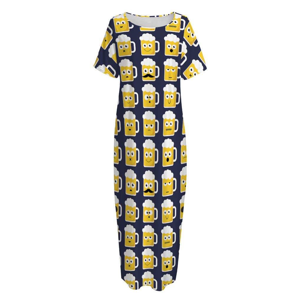 Beer Emoji Pattern Print Short Sleeve Long Nightdress