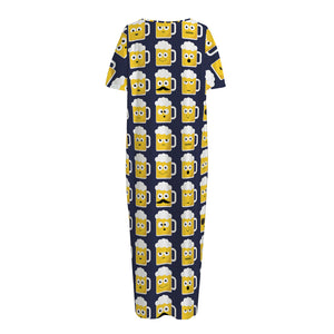 Beer Emoji Pattern Print Short Sleeve Long Nightdress