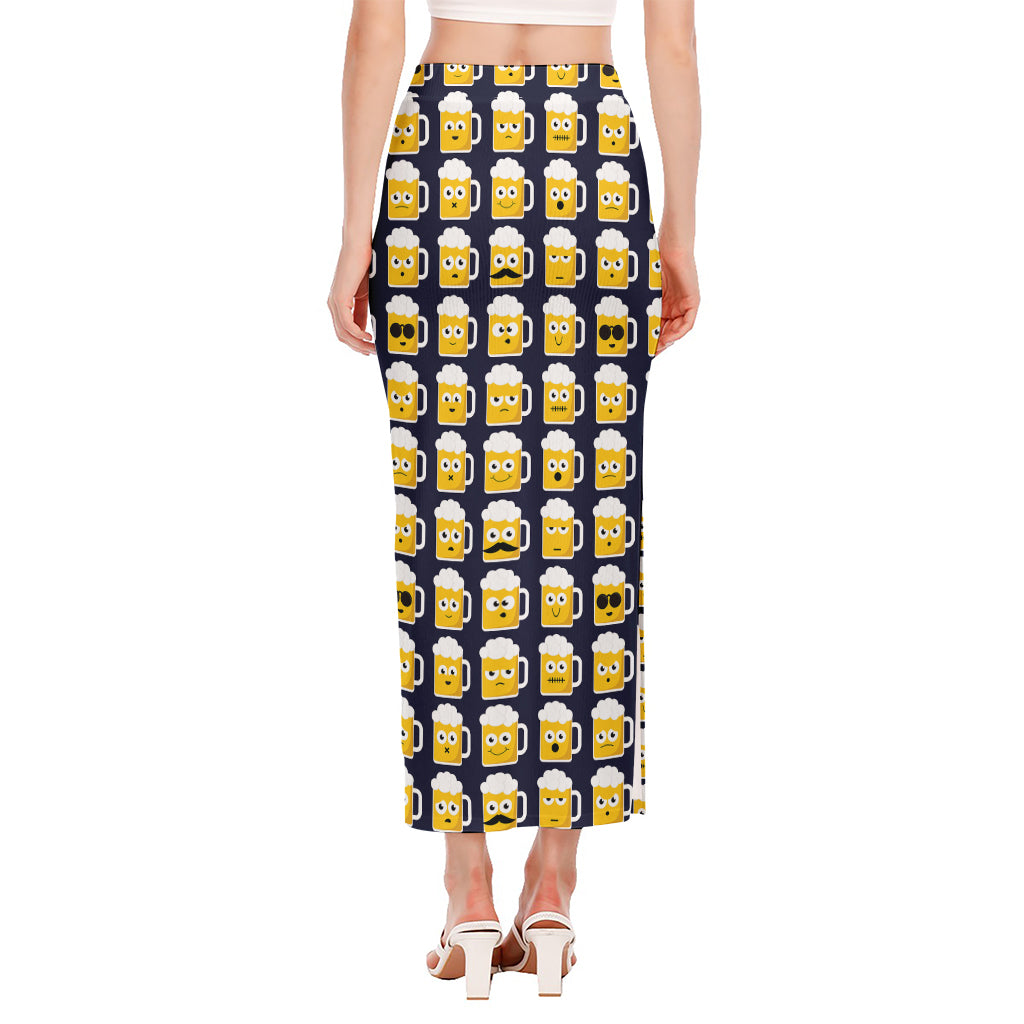 Beer Emoji Pattern Print Side Slit Maxi Skirt