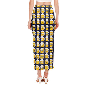 Beer Emoji Pattern Print Side Slit Maxi Skirt