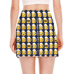 Beer Emoji Pattern Print Side Slit Mini Skirt