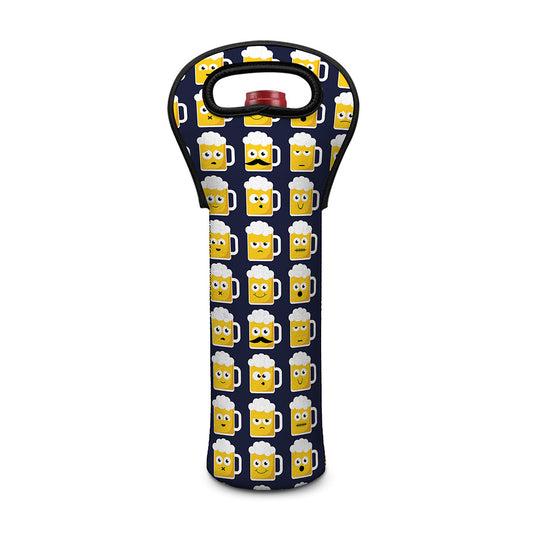 Beer Emoji Pattern Print Single Neoprene Wine Tote