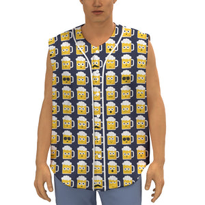 Beer Emoji Pattern Print Sleeveless Baseball Jersey