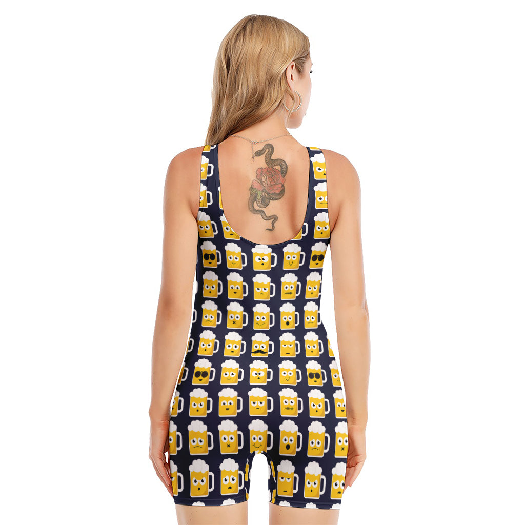 Beer Emoji Pattern Print Sleeveless One Piece Swimsuit