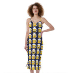 Beer Emoji Pattern Print Slim Fit Midi Cami Dress