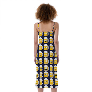 Beer Emoji Pattern Print Slim Fit Midi Cami Dress