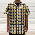 Beer Emoji Pattern Print Textured Short Sleeve Shirt