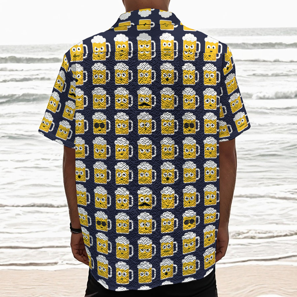 Beer Emoji Pattern Print Textured Short Sleeve Shirt