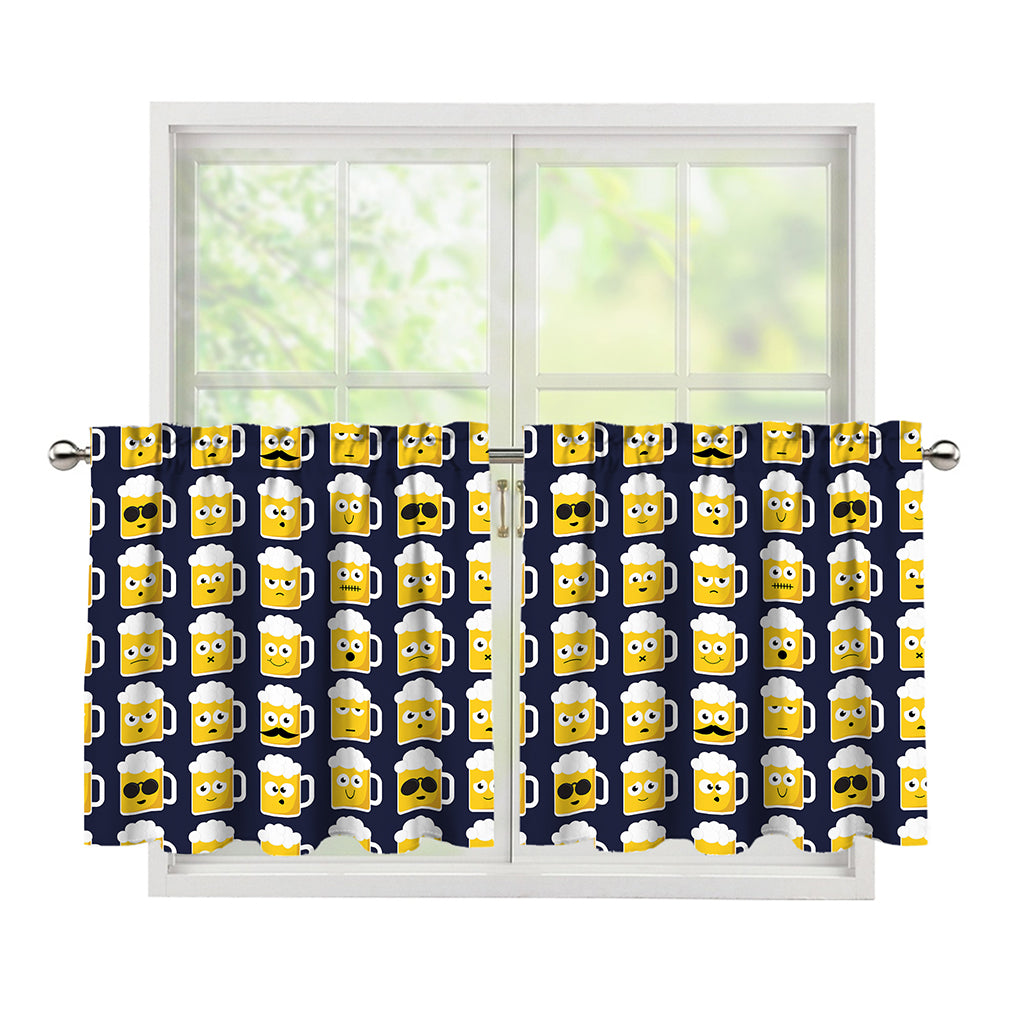Beer Emoji Pattern Print Tier Curtains