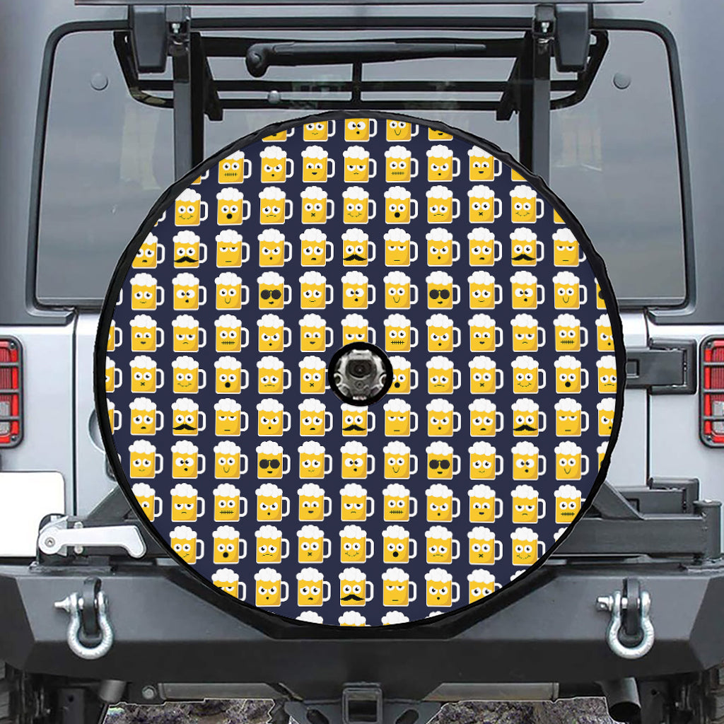 Beer Emoji Pattern Print Tire Cover With Camera Hole