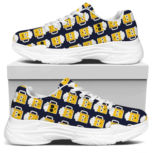 Beer Emoji Pattern Print White Chunky Shoes