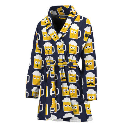 Beer Emoji Pattern Print Women's Bathrobe