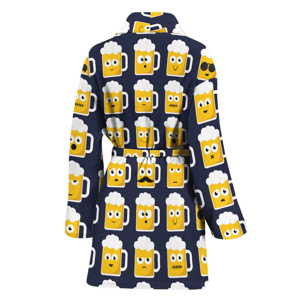 Beer Emoji Pattern Print Women's Bathrobe