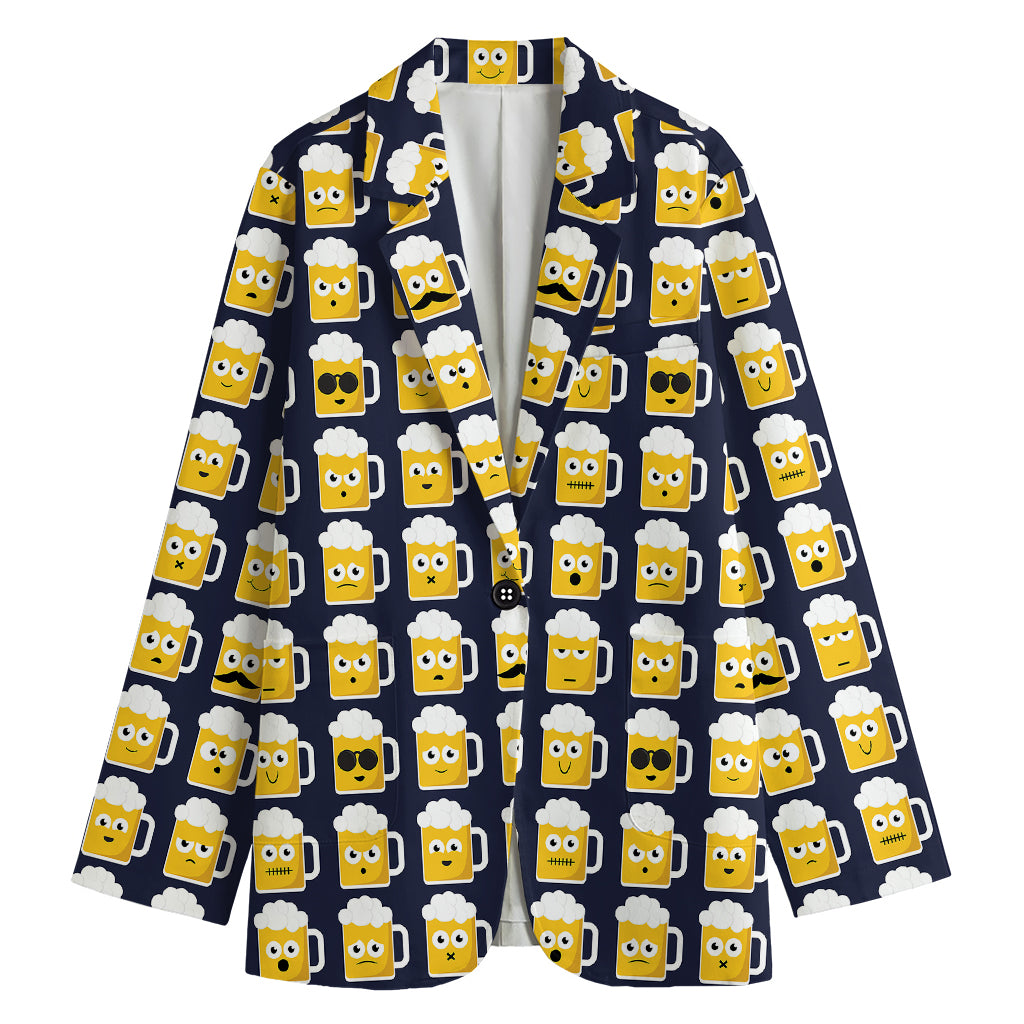 Beer Emoji Pattern Print Women's Blazer