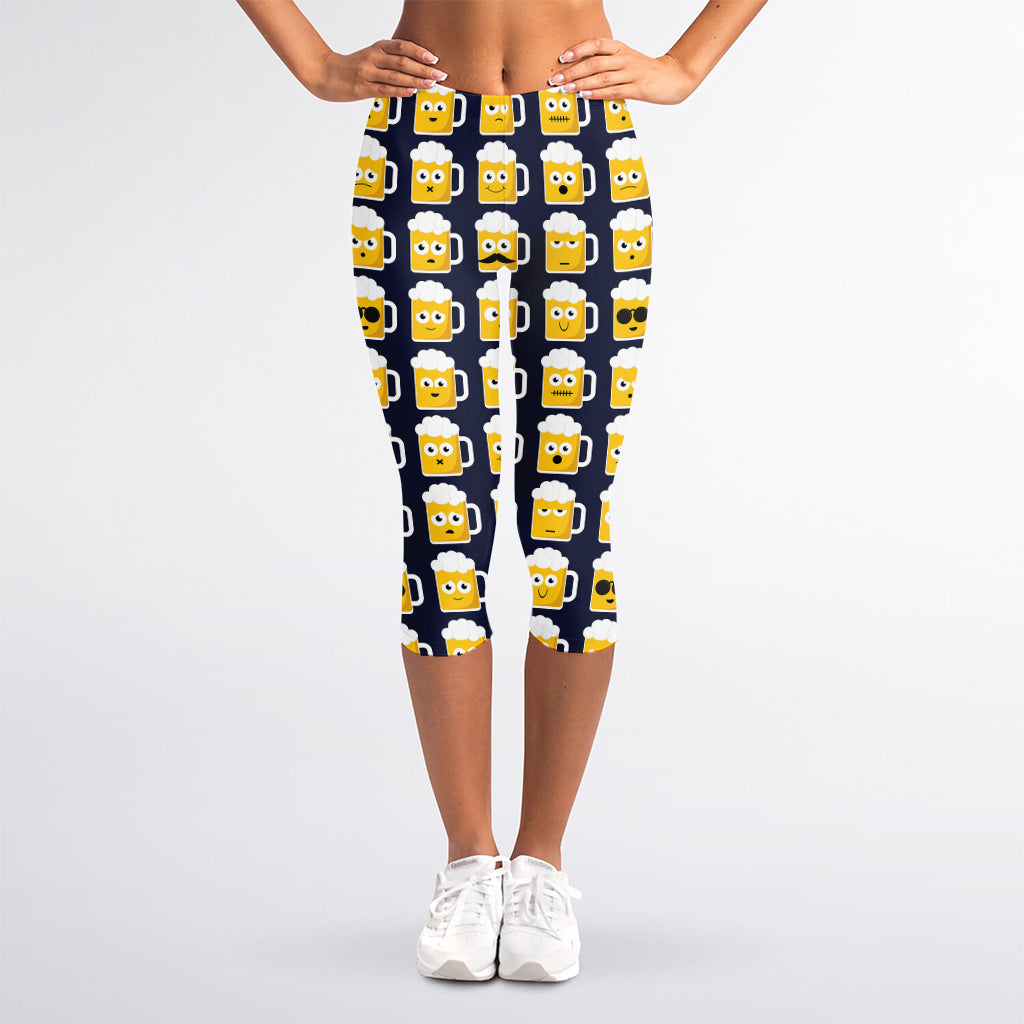 Beer Emoji Pattern Print Women's Capri Leggings