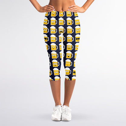 Beer Emoji Pattern Print Women's Capri Leggings