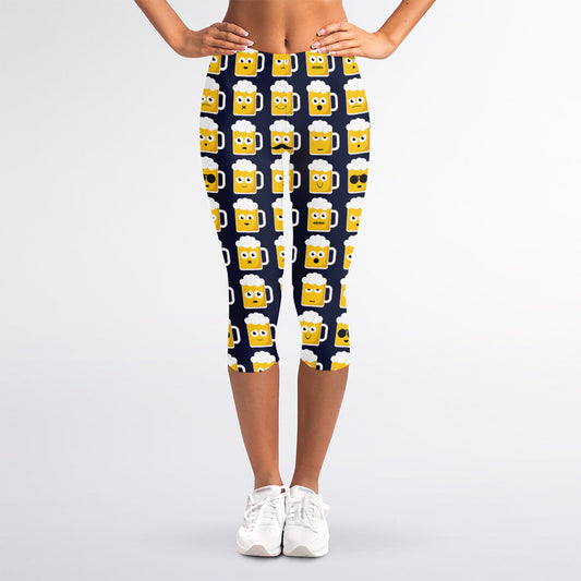 Beer Emoji Pattern Print Women's Capri Leggings