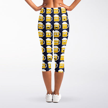 Beer Emoji Pattern Print Women's Capri Leggings