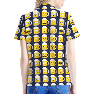 Beer Emoji Pattern Print Women's Polo Shirt