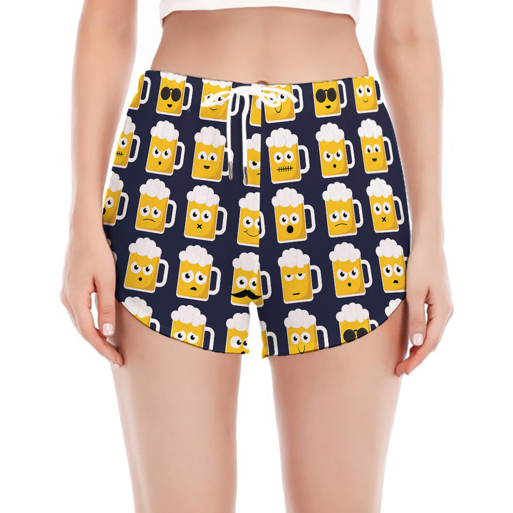 Beer Emoji Pattern Print Women's Split Running Shorts