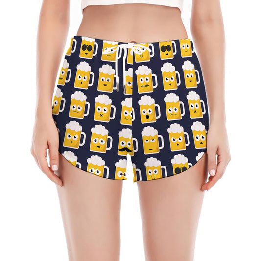 Beer Emoji Pattern Print Women's Split Running Shorts