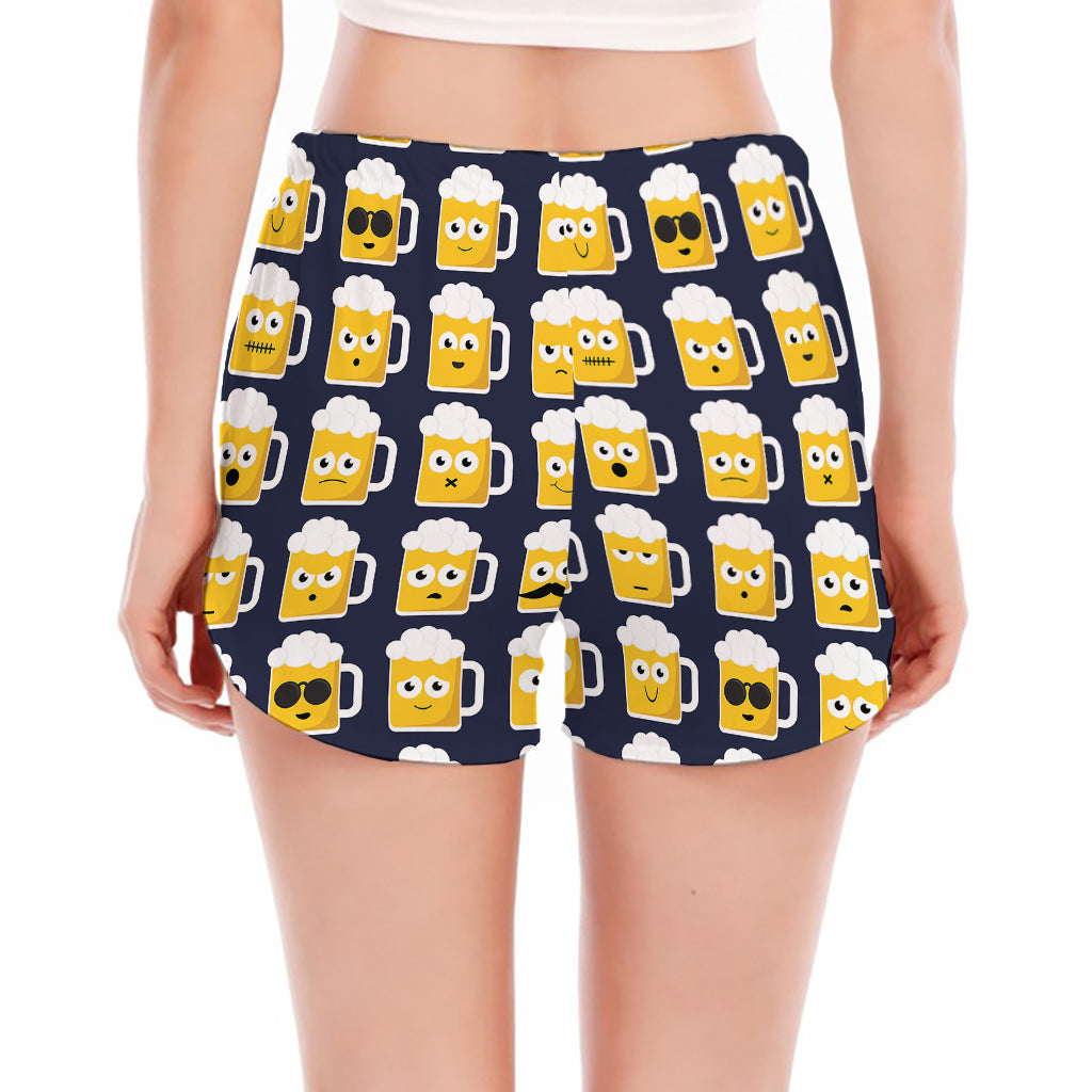 Beer Emoji Pattern Print Women's Split Running Shorts