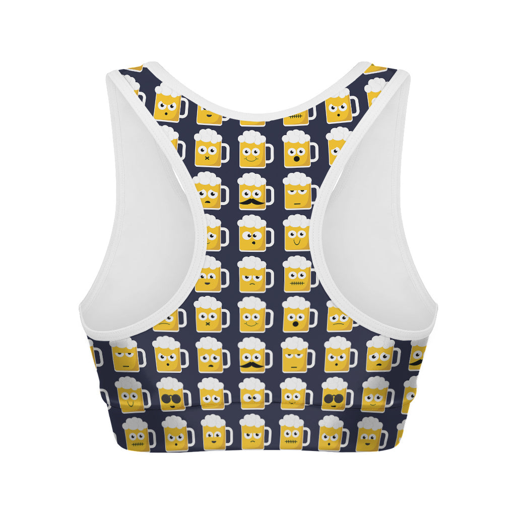 Beer Emoji Pattern Print Women's Sports Bra