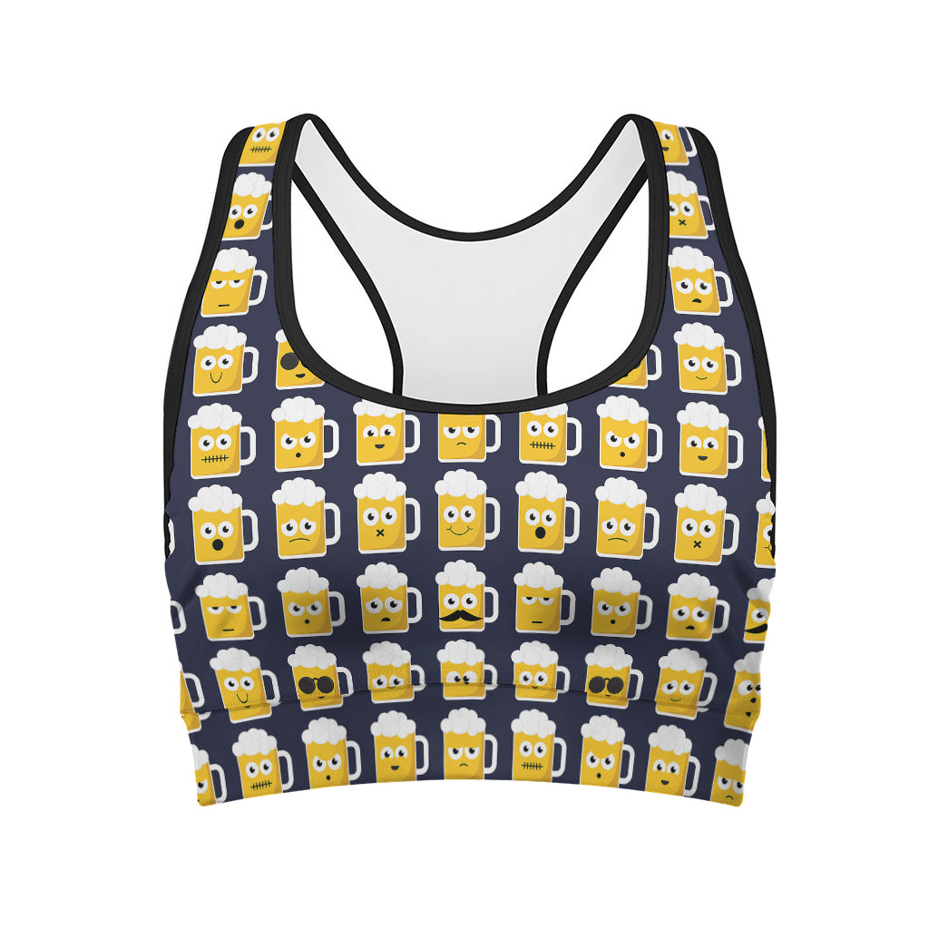 Beer Emoji Pattern Print Women's Sports Bra