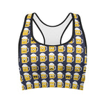 Beer Emoji Pattern Print Women's Sports Bra