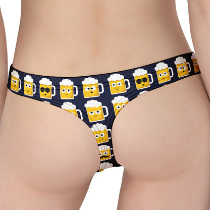 Beer Emoji Pattern Print Women's Thong