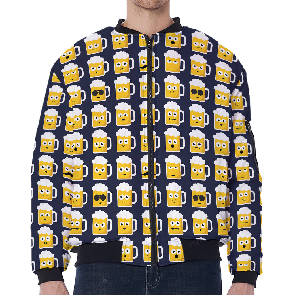 Beer Emoji Pattern Print Zip Sleeve Bomber Jacket