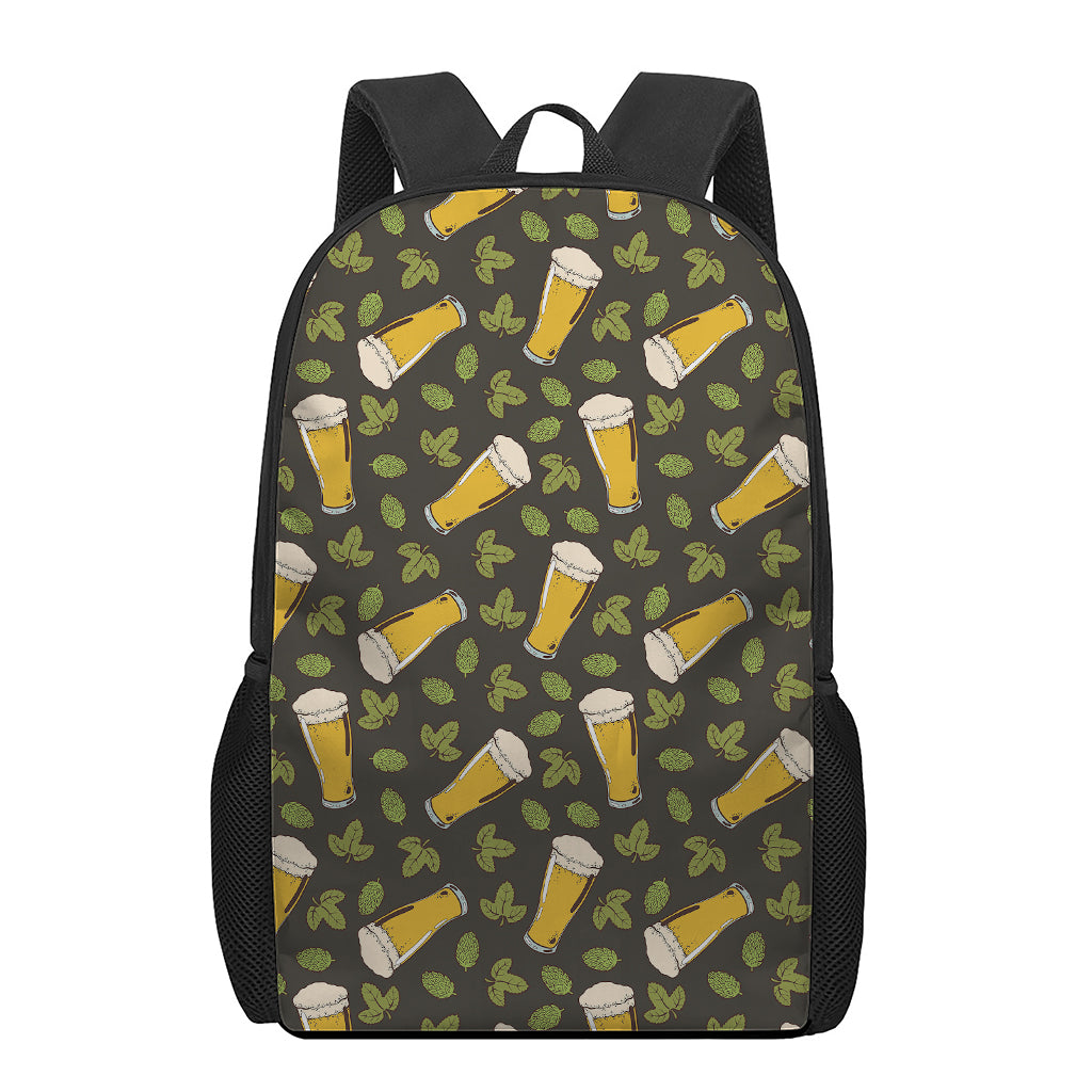 Beer Hop Cone And Leaf Pattern Print 17 Inch Backpack