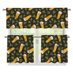 Beer Hop Cone And Leaf Pattern Print 3 Piece Kitchen Curtains