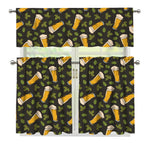Beer Hop Cone And Leaf Pattern Print 3 Piece Kitchen Curtains