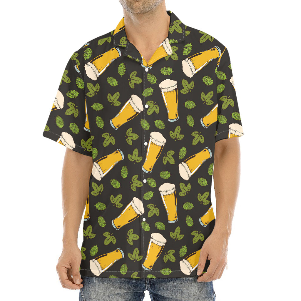 Beer Hop Cone And Leaf Pattern Print Aloha Shirt