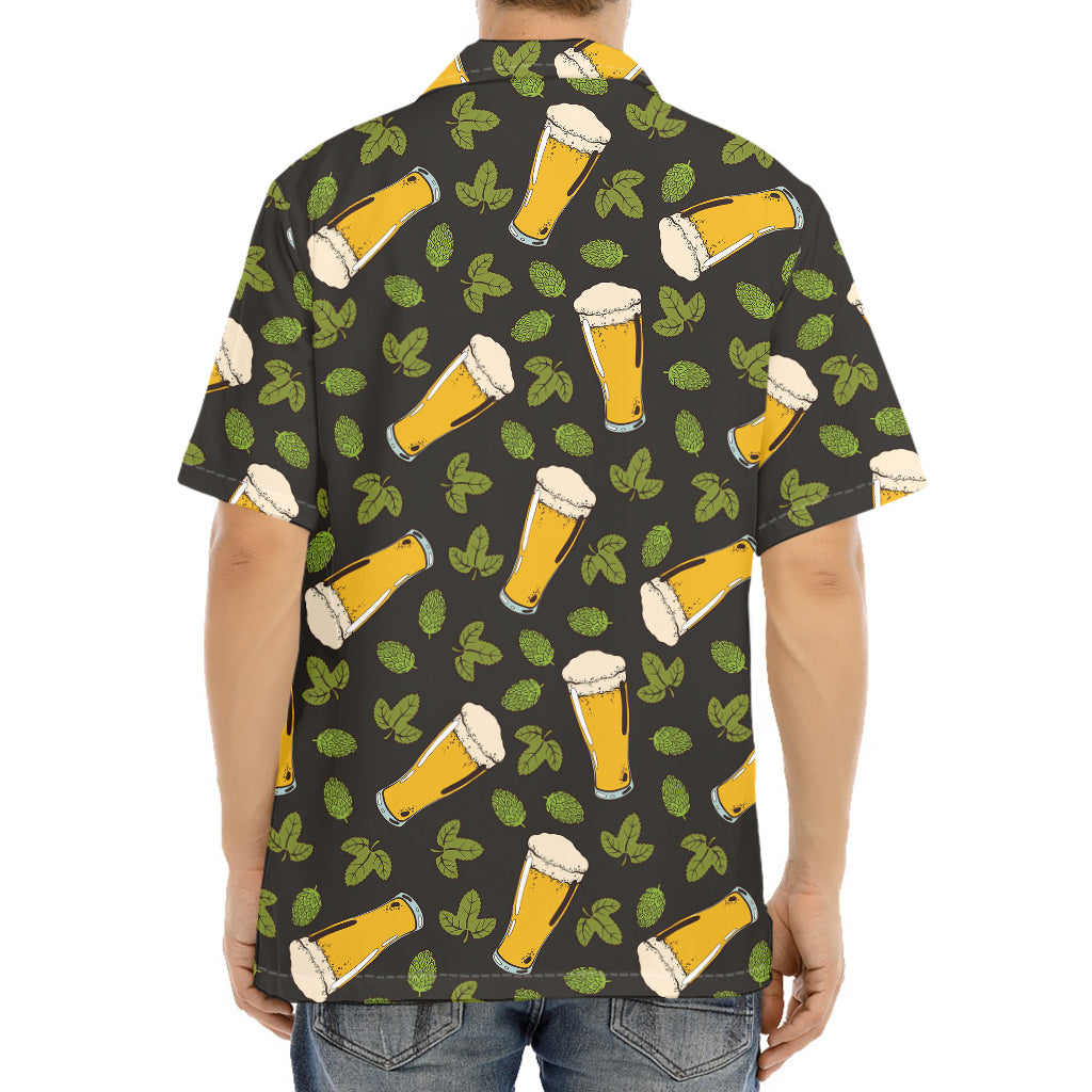 Beer Hop Cone And Leaf Pattern Print Aloha Shirt