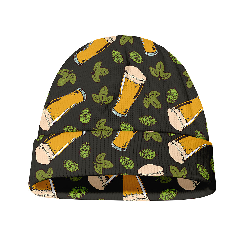 Beer Hop Cone And Leaf Pattern Print Beanie