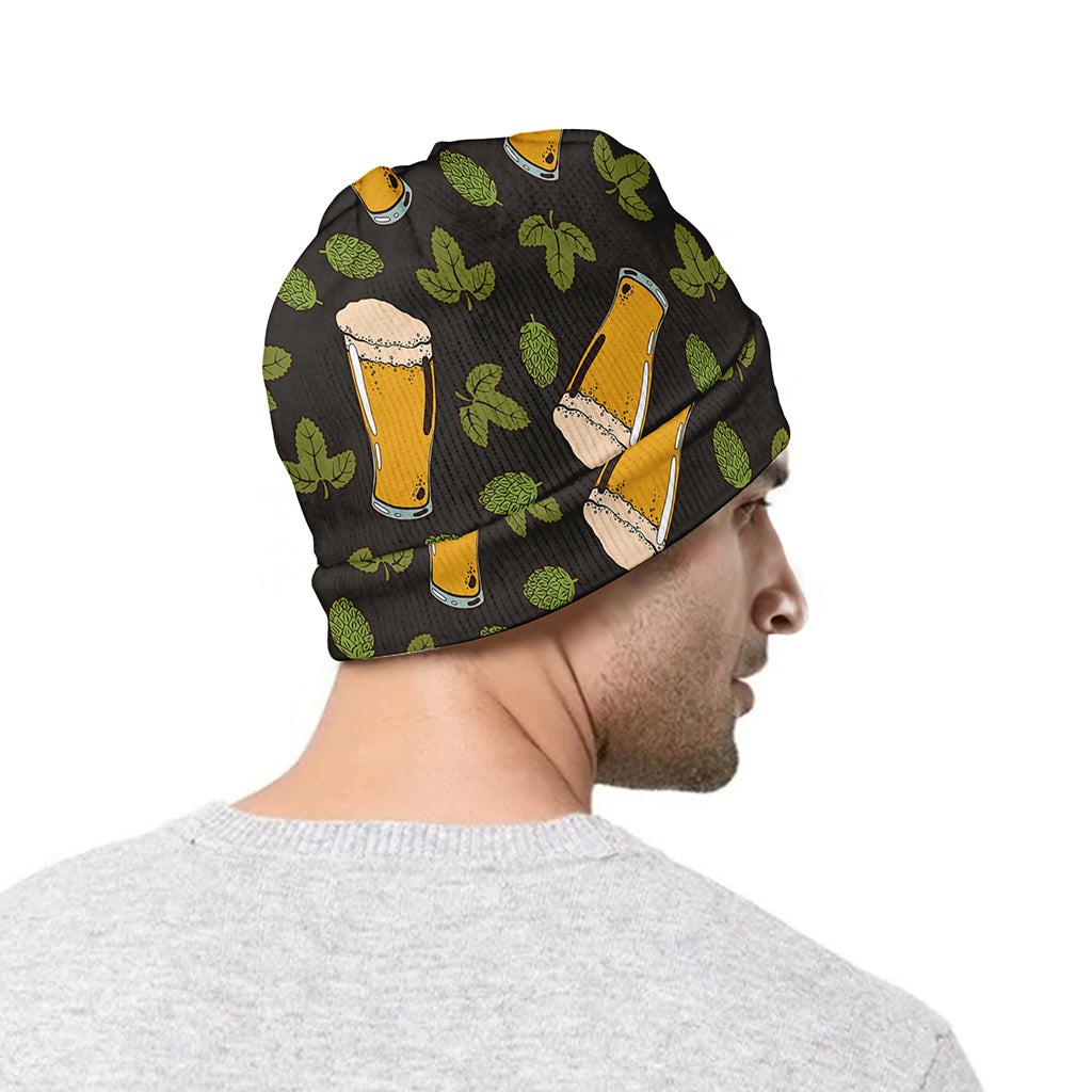 Beer Hop Cone And Leaf Pattern Print Beanie