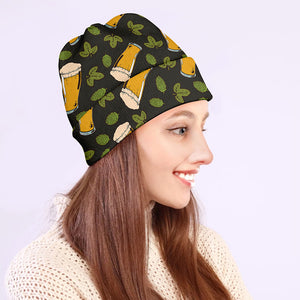 Beer Hop Cone And Leaf Pattern Print Beanie