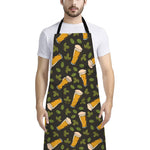 Beer Hop Cone And Leaf Pattern Print Bib Apron With Pocket