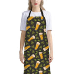 Beer Hop Cone And Leaf Pattern Print Bib Apron With Pocket